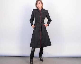 70s Black Trench Princess Coat fits sixes XS/S