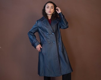 Mod Leder Mantel. Vintage 70er Jahre Ledermantel. Doppelbrust Ledermantel. Nautische Ledermantel. Größe: S/M