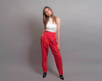 70s High-Waisted Red Pants / Vintage 70s Pants / Straight Leg Pleated Pant Δ size: M/L