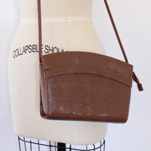 80s Textured Faux Lizard Purse, Vintage Minimalist Vegan Leather Shoulder Cross-Body Bag