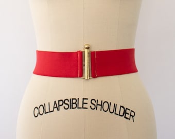 80s Red Wide Stretch Belt, Vintage Minimal Elasticized Belt (29.5"-30")