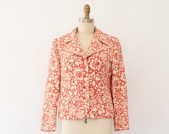 60s Mod Floral Crop Blazer, Vintage Woven Wool Bland Blazer (S-M)