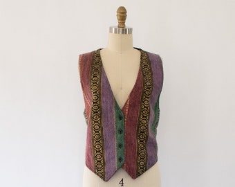 90s Southwestern Woven Cotton Vest, Vintage Boho Waistcoat Vest (S-M)