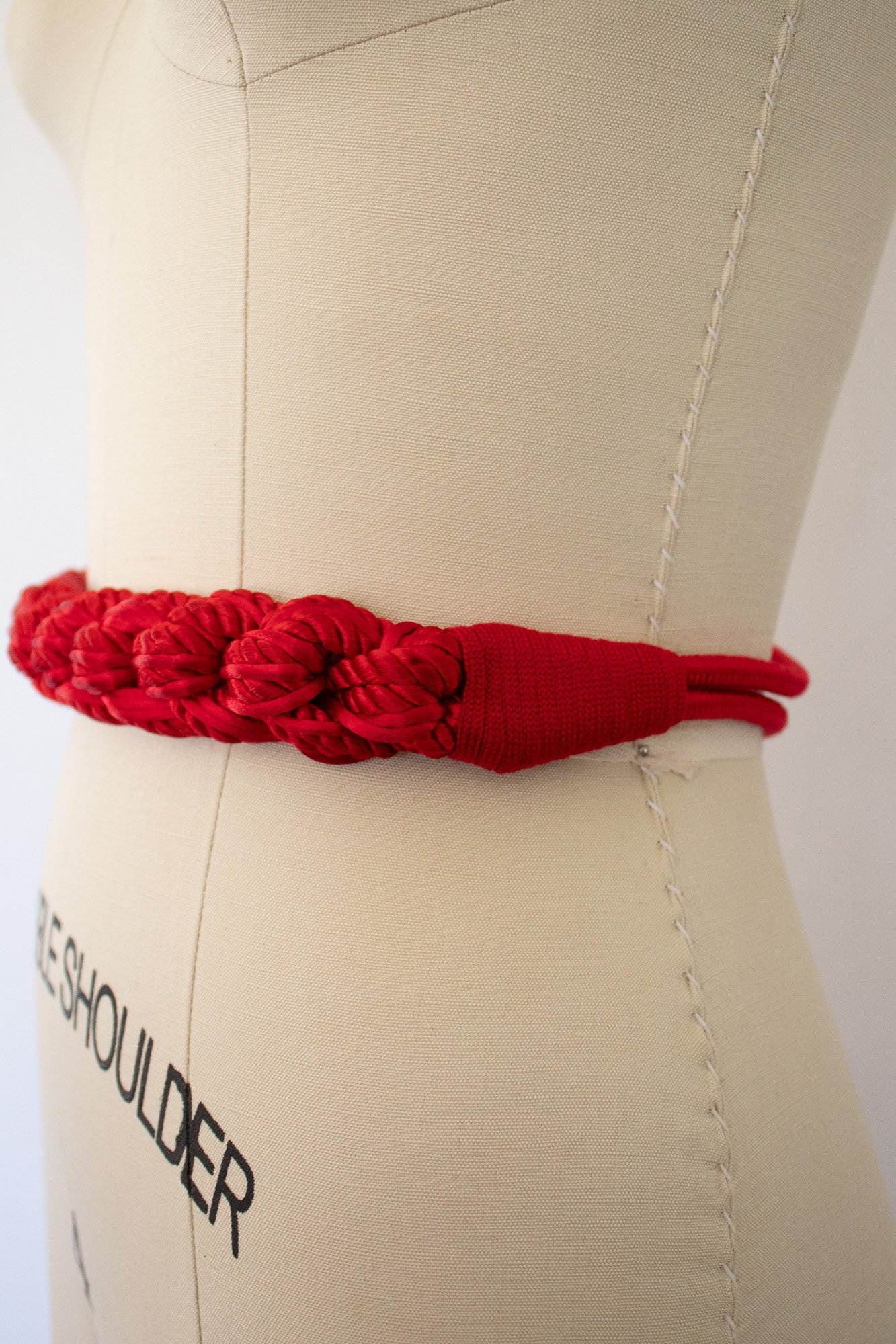 80s Red Braided Rope Belt, Vintage Minimal Braided Belt