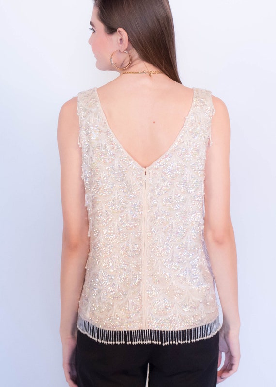 Vintage 60s Glass Beaded and Sequins Top fits siz… - image 8