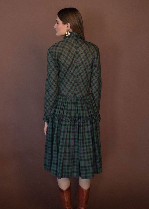 40s PLAID Cotton Dress. Ruffle Plaid Dress. Vinta… - image 8