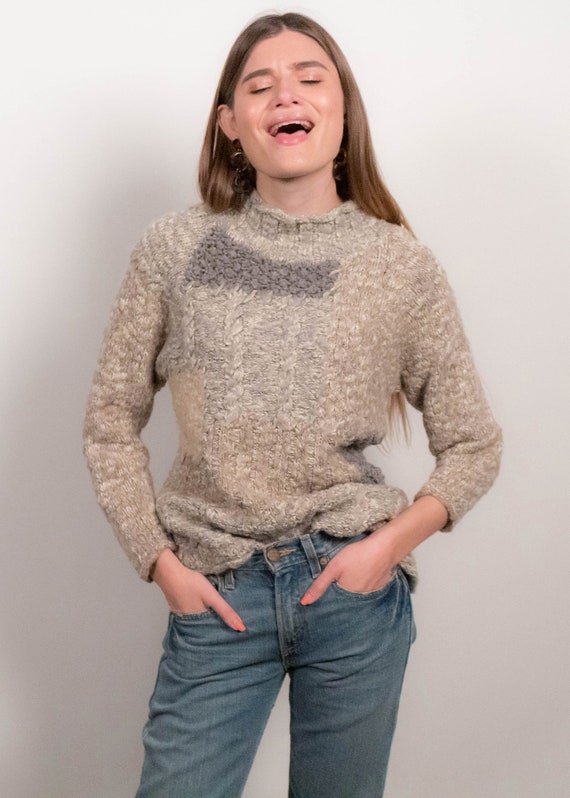 Chunky Knit Patchwork Wool Sweater fits sizes XS/… - image 4