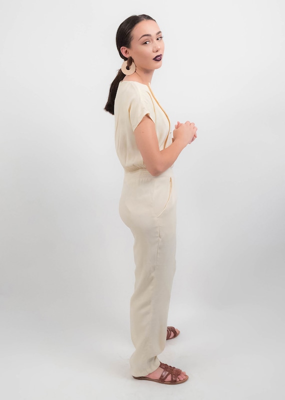 70s Floral Embroidered JUMPSUIT. Vintage Yellow J… - image 9