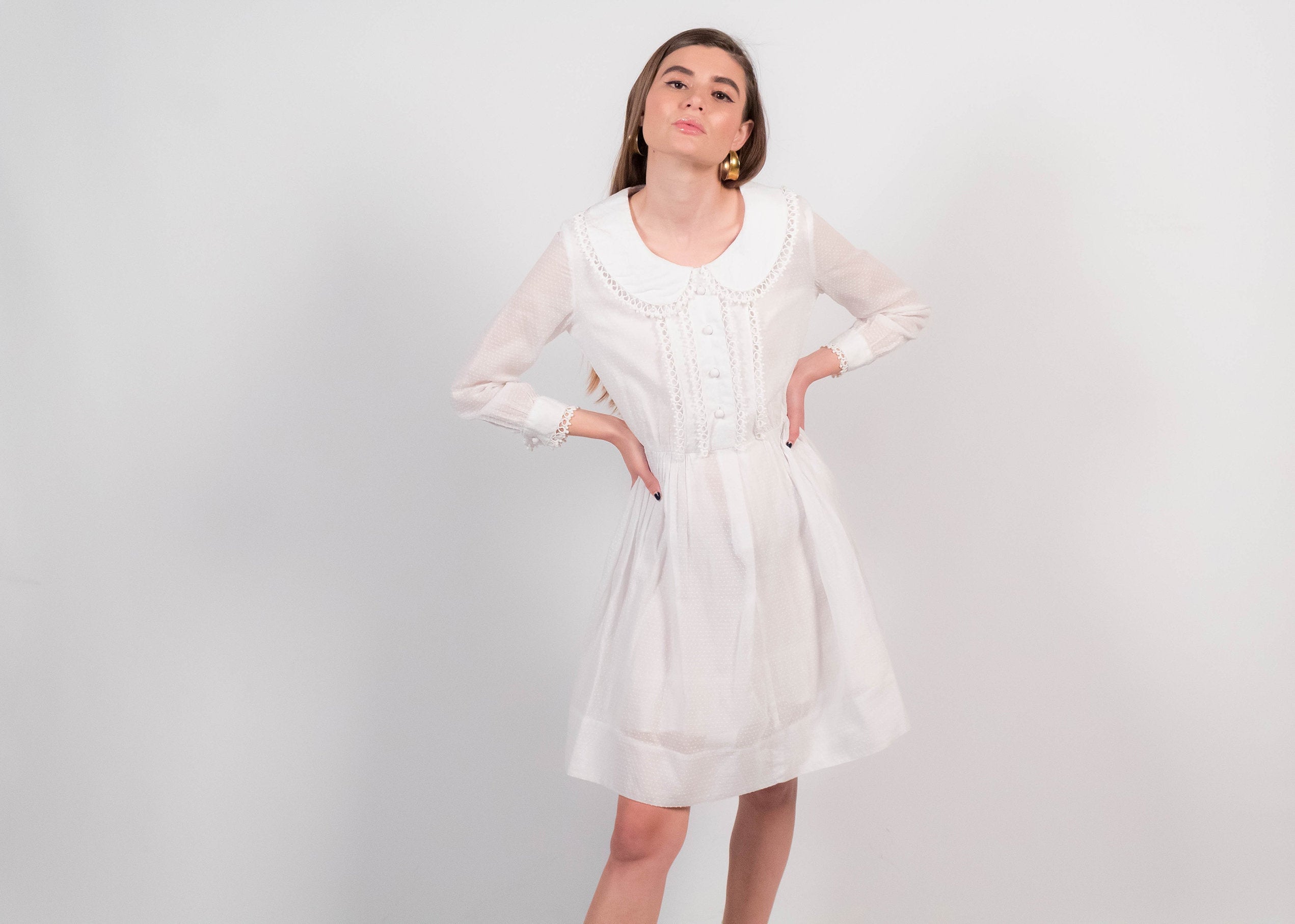 【COAST】Lace Peter Pan Collar Dress レースドレス 60s Swiss Dot Peter Pan Collar Dress Size S/M - Etsy