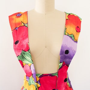 80s Floral Jumper Dress, Vintage Tropical Summer Dress S image 6