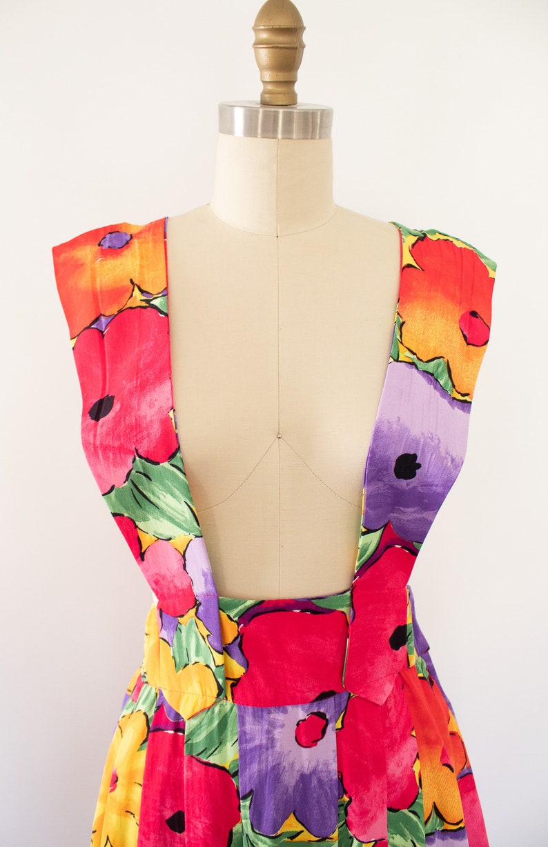 80s Floral Jumper Dress, Vintage Tropical Summer Dress S image 6
