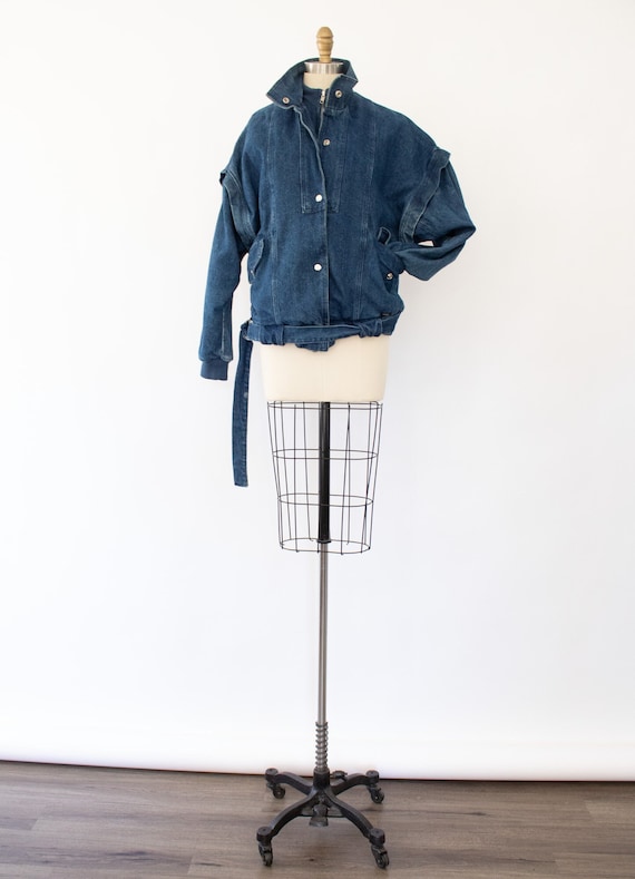 Vintage Denim Bomber Jacket, 80s Jean Jacket (XS-… - image 1