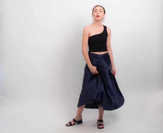 90s DKNY Silk Skirt. Silk Midi Skirt. 90s Minimal