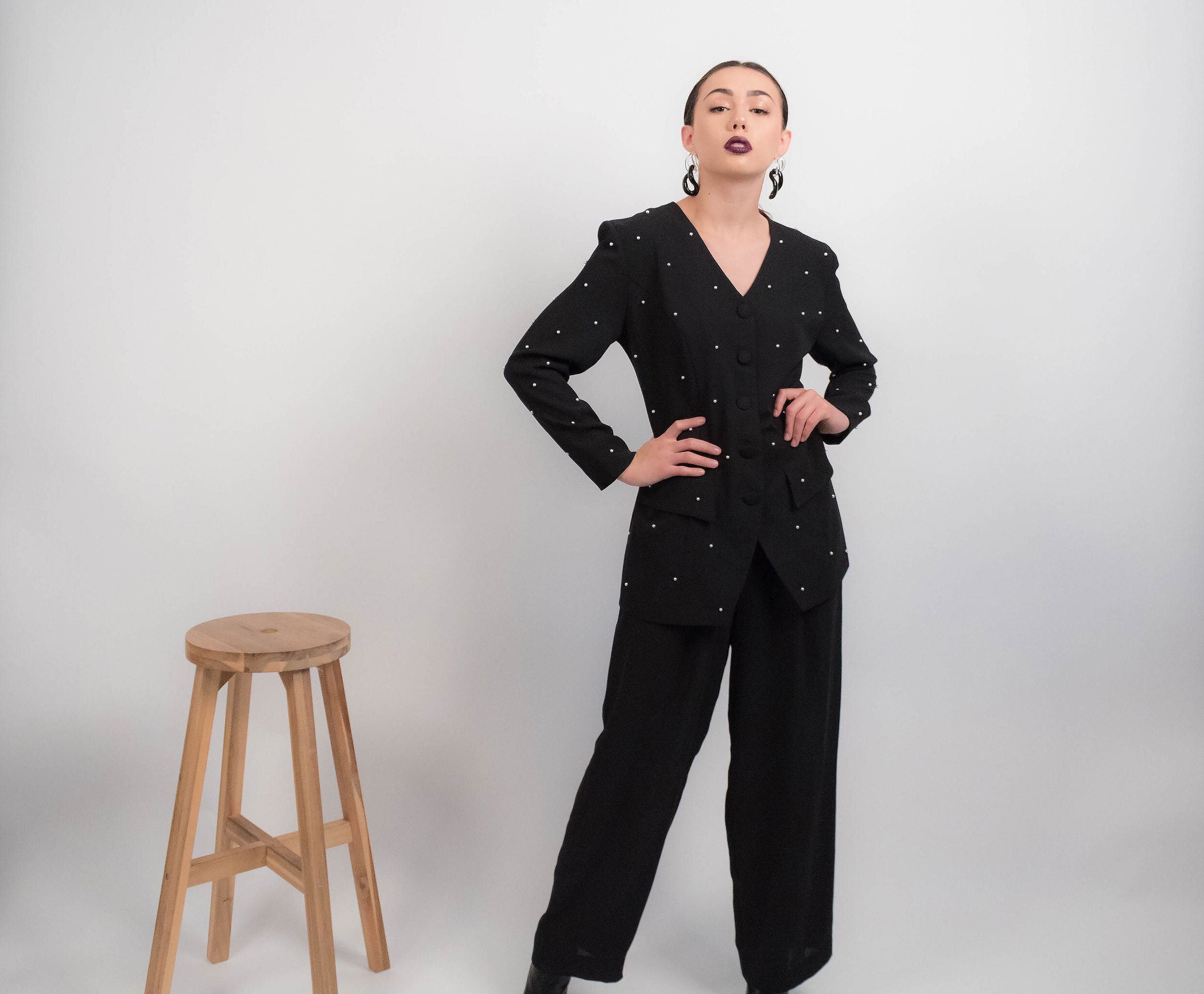 Vintage Beaded JUMPSUIT. Wide-leg Jumpsuit. Vintage Pantsuit