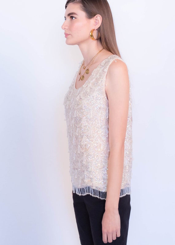 Vintage 60s Glass Beaded and Sequins Top fits siz… - image 9