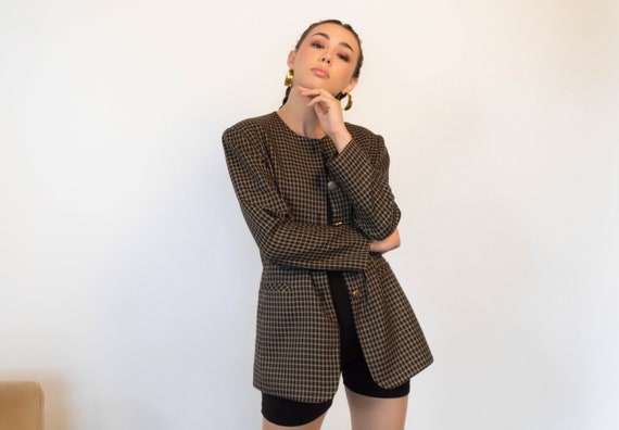 Oversized PLAID Blazer. Vintage 80s Plaid Blazer.… - image 1