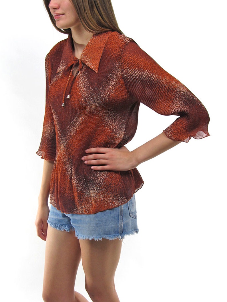 SALE Vintage 70s Floral Boho Top Pleated Blouse 70s Woodland Top \u2022 xs \u2022 sm \u2022 md