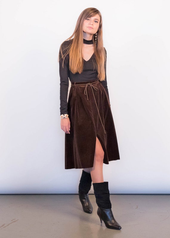 70s Boho Velvet Full Skirt size M