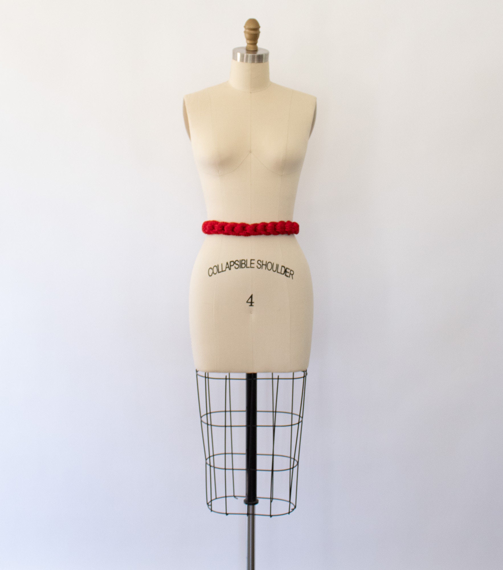 80s Red Braided Rope Belt, Vintage Minimal Braided Belt
