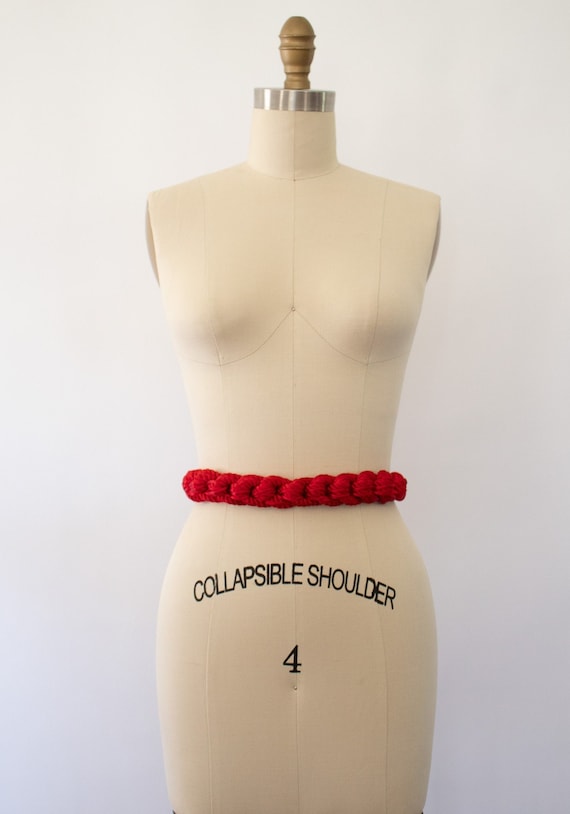小物 Vintage 80s Red Braid Design Belt 80s Red Braided Rope Belt, Vintage Minimal Braided Belt