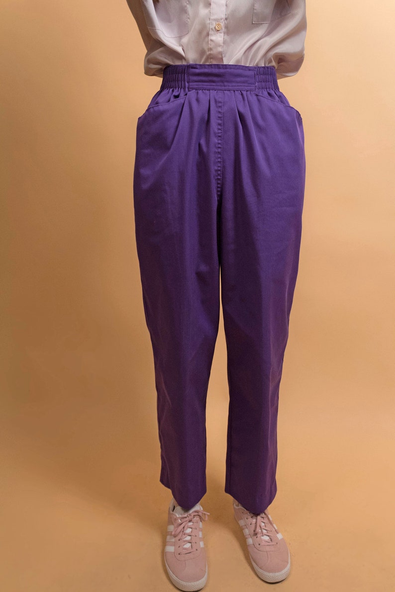 Lila Hose / Lounge Hosen / Hosen / 80er Hosen / elastische Taille Hose / hoher Taille Hose Δ Größe: 25/26 W Bild 3