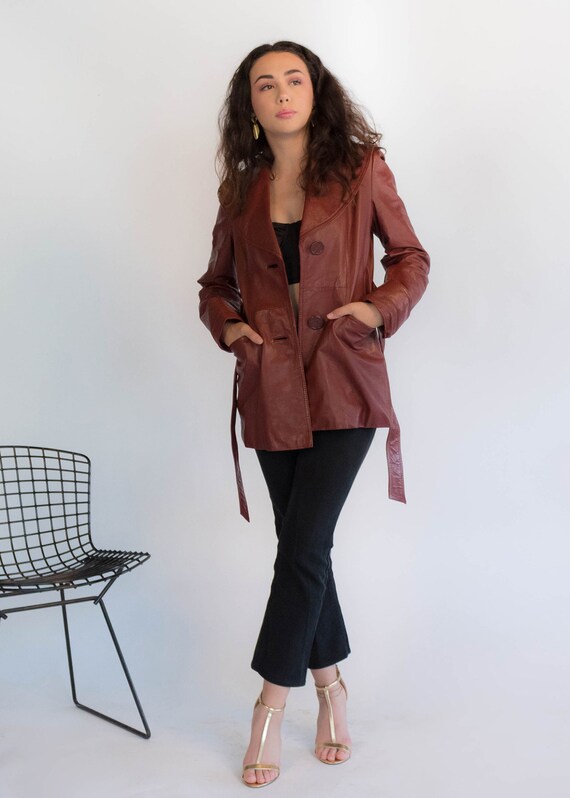70s LEATHER Belted Coat. Vintage 70s Leather Coat… - image 6