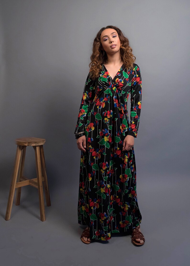 70s Dress / Boho Floral Dress / 70s Maxi Dress / 70s Floral Dress / Floral Maxi Dress / Bohemian Dress / Vintage Floral Dress Δ size: M image 4