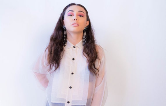 Sheer Silk Organza Tuxedo Blouse fits sizes XS/S/M