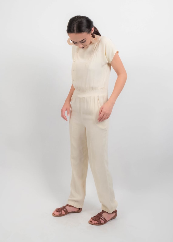 70s Floral Embroidered JUMPSUIT. Vintage Yellow J… - image 6