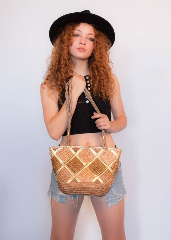 80s Natural Woven Straw Bag - image 6