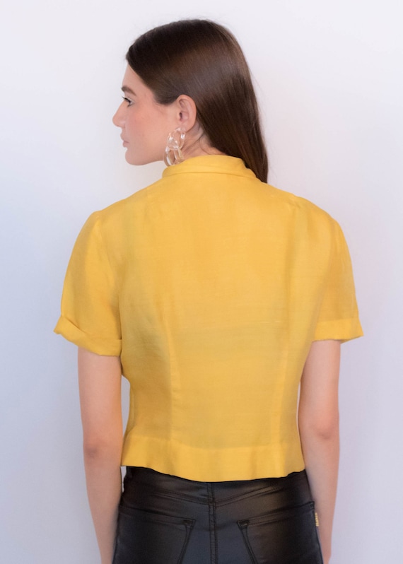 1950s Golden Yellow Silk Ascot Blouse size XS/S - image 8