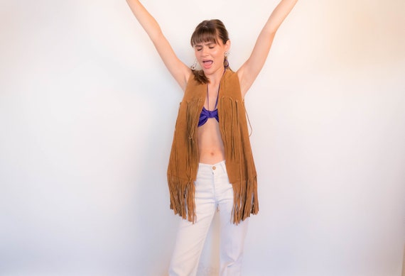 Vintage 60s Boho Suede Fringe Vest one size