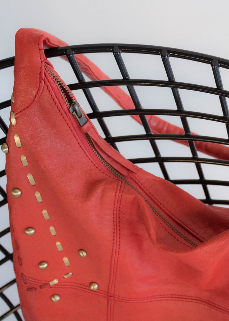 Leather HOBO Purse. Vintage 90s Purse. Y2K Leather Purse. Red Leather Purse. Studded Leather Purse. Cross-Body Purse image 2