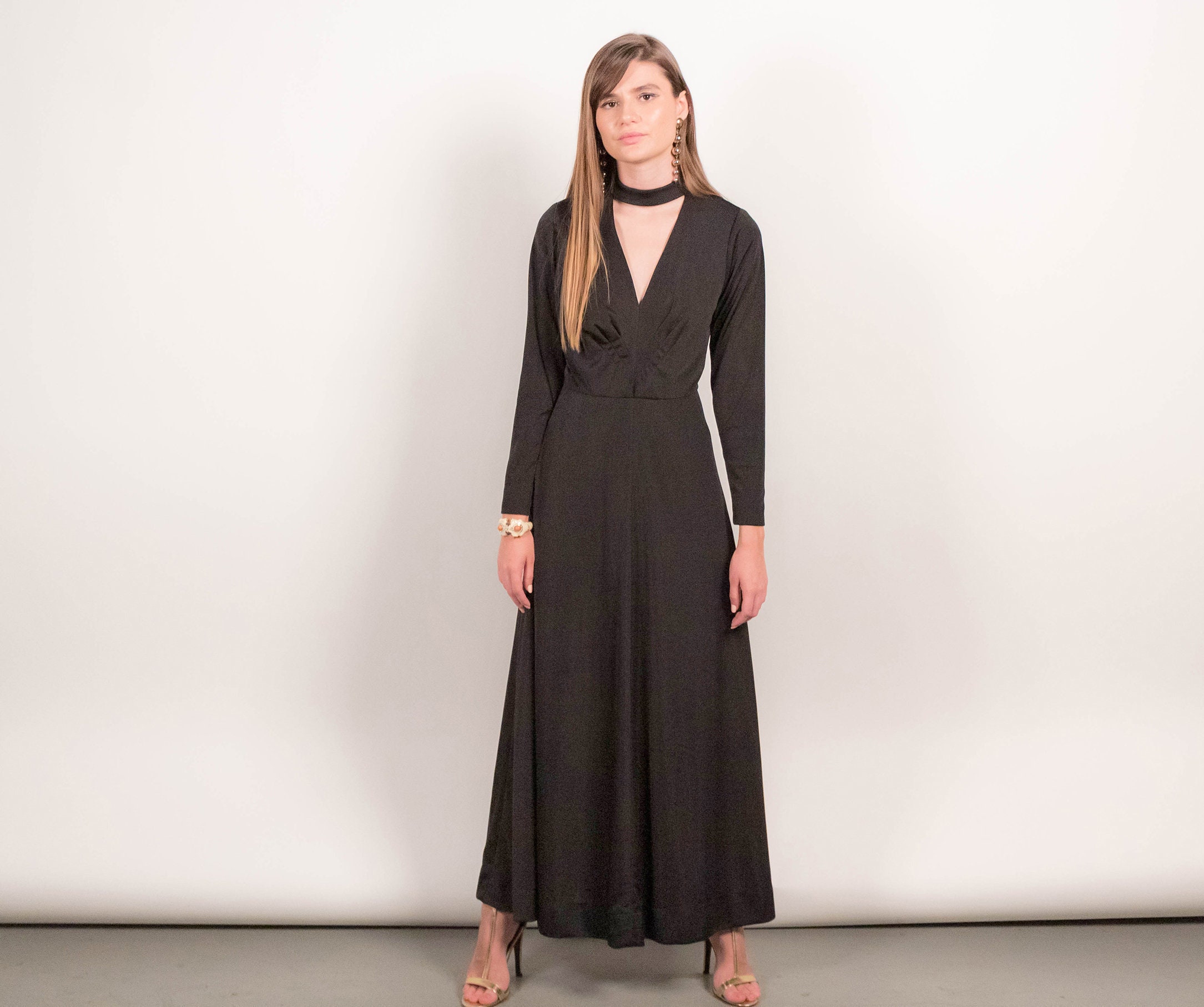Plunging Neckline Jersey Dress 