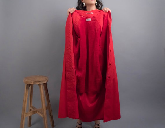 Red TRENCH Coat. 80s Trench Coat. Hooded Trench C… - image 7