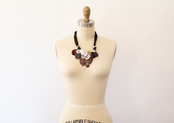 Vintage Shell Statement Necklace, 80s Shell Ocean… - image 1