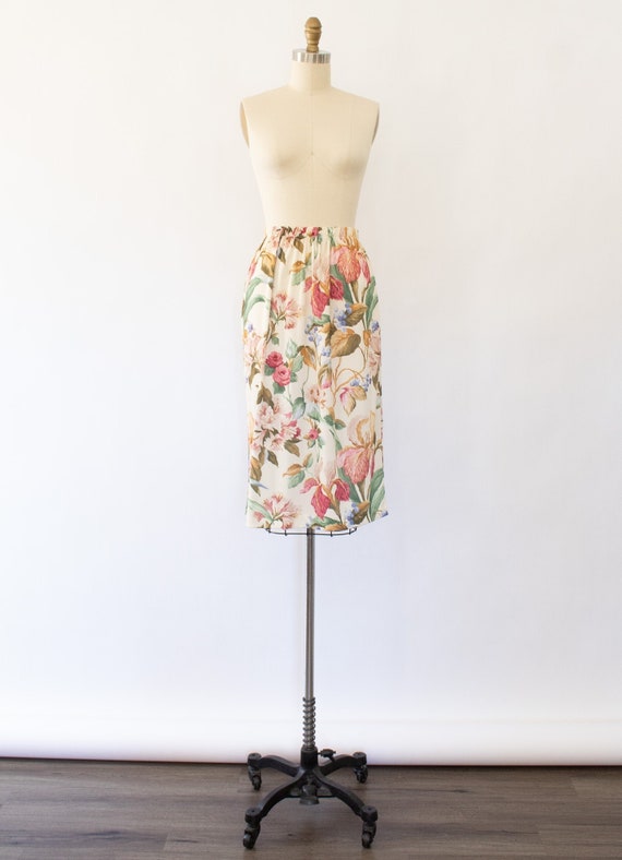 70s Tropical Floral Skirt, Vintage High-Waisted Fl