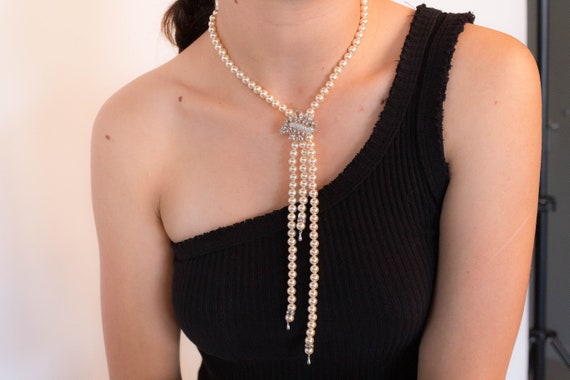 1950s Faux Pearl Baroque Adjustable Necklace - image 1