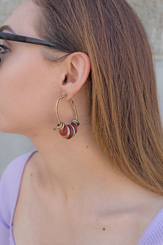 80s Beaded Hoop Earrings / Dangle Hoop Earrings / Vin… Gem