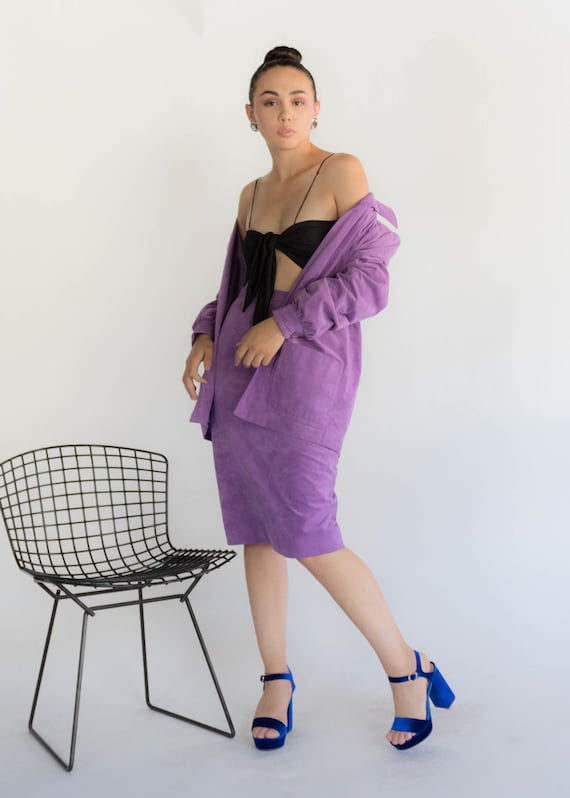 70s Faux Suede Lavender Skirt Suit size S - image 10