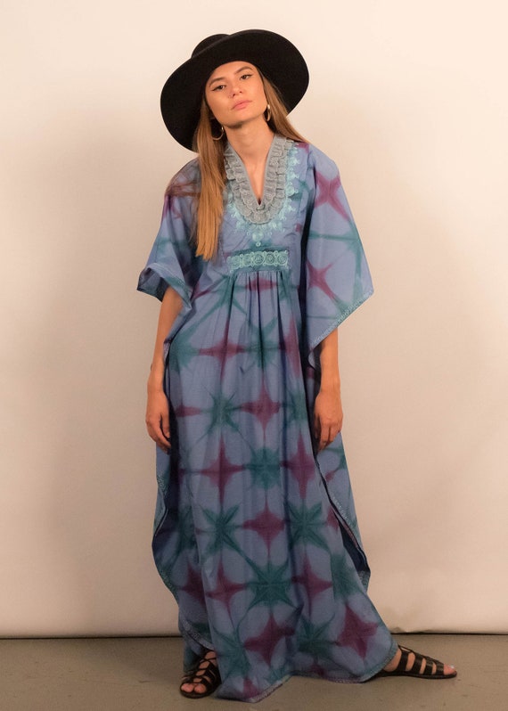 Vintage 60s Tie-Dye Maxi Caftan fits sizes XS/S/M - image 7