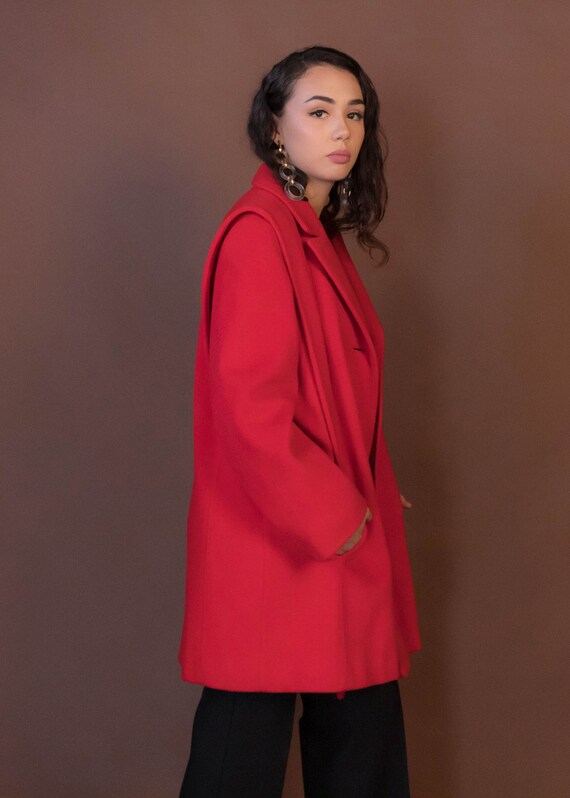 80s Bold Shoulder Structured Red Wool Coat, Vinta… - image 5