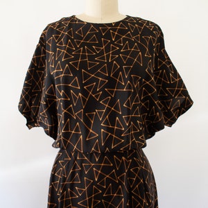 80s Ellen Tracy Silk Maxi Dress, Vintage Dolman Sleeve Abstract Print Dress M image 2