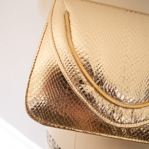 Metallic Gold Faux Snake Purse, Vintage 70s Envelope Disco Purse image 7