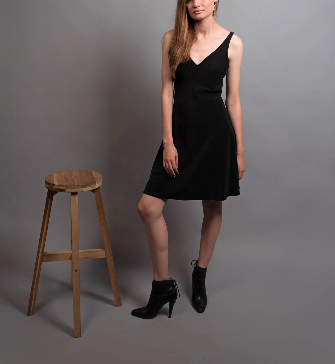 90s CrissCross Back Dress / Black Jersey Dress / 90s Skater Etsy