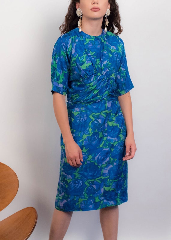 60s Silk FLORAL Dress. Vintage 60s Dress. 60s Wig… - image 3