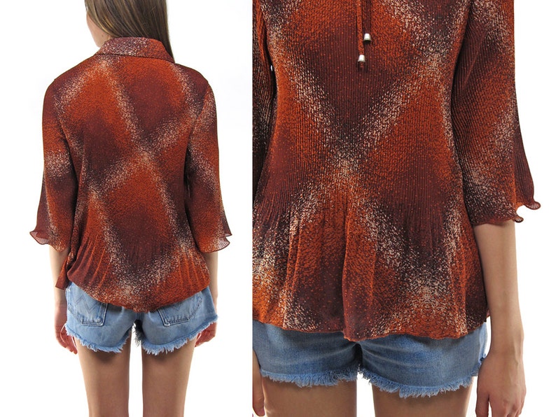 SALE Vintage 70s Floral Boho Top Pleated Blouse 70s Woodland Top \u2022 xs \u2022 sm \u2022 md