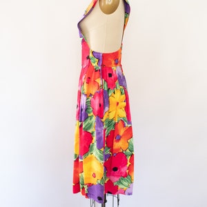 80s Floral Jumper Dress, Vintage Tropical Summer Dress S image 8