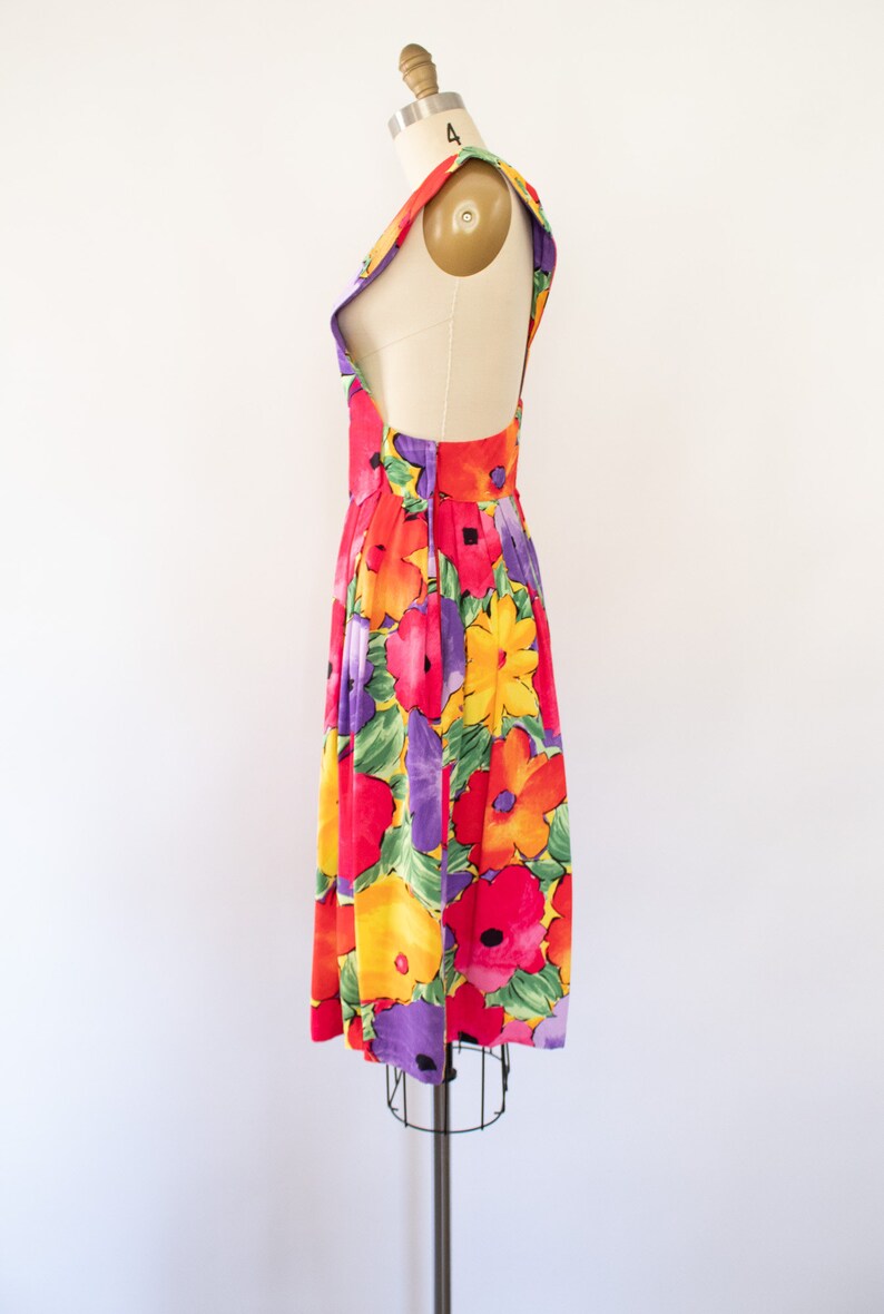 80s Floral Jumper Dress, Vintage Tropical Summer Dress S image 8