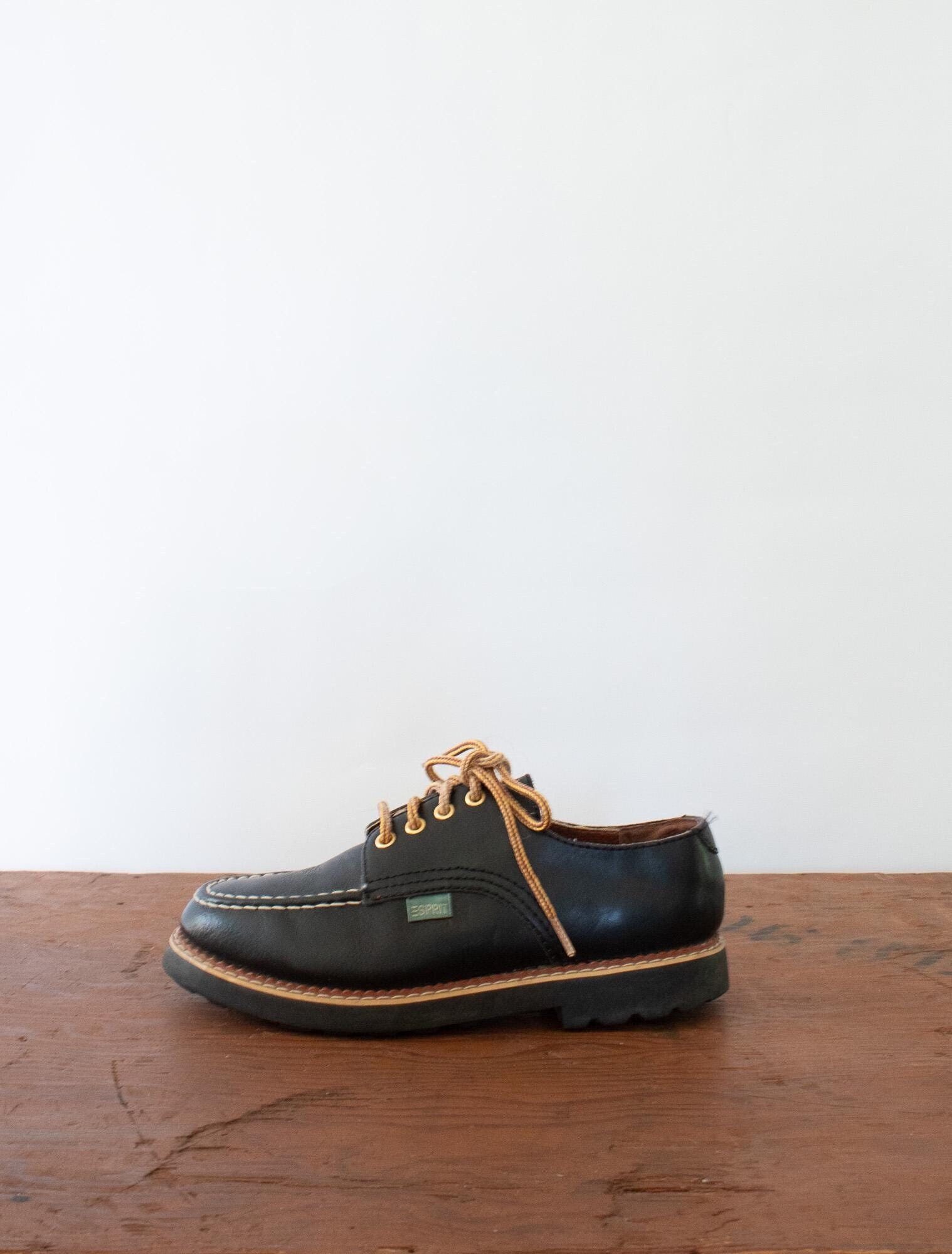 90s Esprit Leather Oxfords, Vintage Platform Contrast Stitch